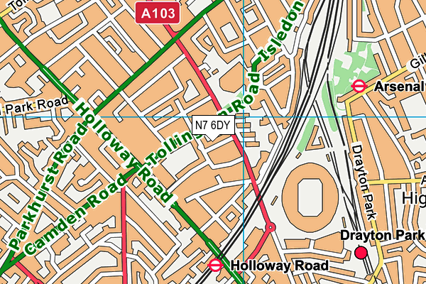 N7 6DY map - OS VectorMap District (Ordnance Survey)