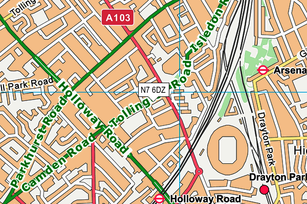 N7 6DZ map - OS VectorMap District (Ordnance Survey)