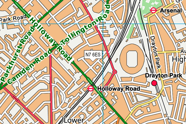 N7 6ES map - OS VectorMap District (Ordnance Survey)