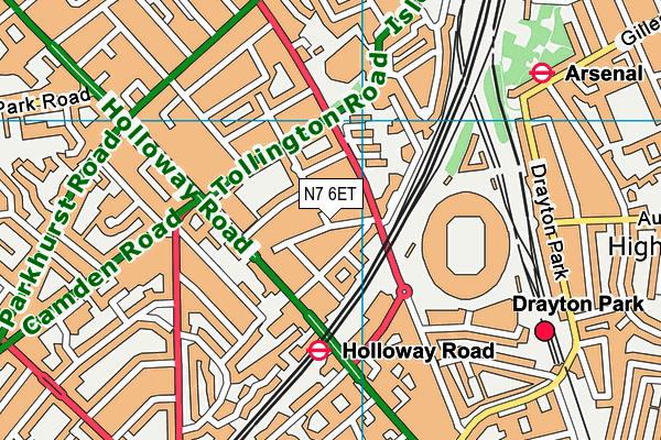 N7 6ET map - OS VectorMap District (Ordnance Survey)