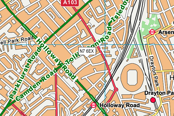 N7 6EX map - OS VectorMap District (Ordnance Survey)