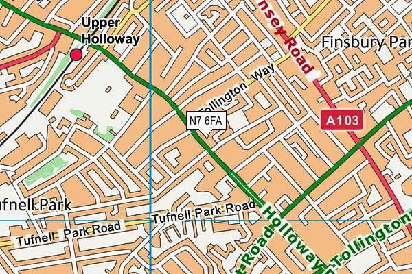 N7 6FA map - OS VectorMap District (Ordnance Survey)