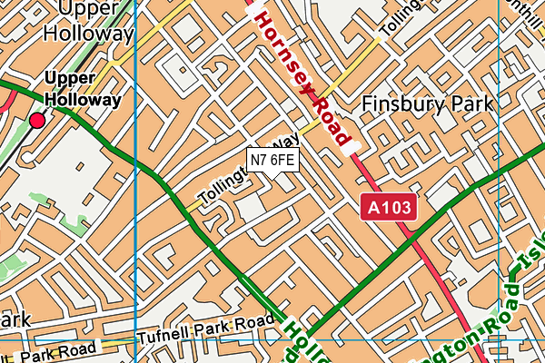 N7 6FE map - OS VectorMap District (Ordnance Survey)