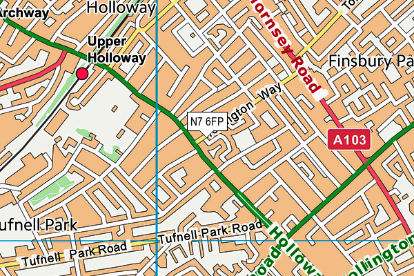 N7 6FP map - OS VectorMap District (Ordnance Survey)