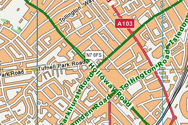 N7 6FS map - OS VectorMap District (Ordnance Survey)