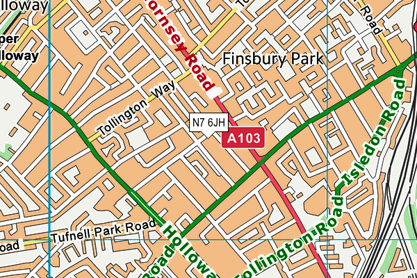 N7 6JH map - OS VectorMap District (Ordnance Survey)