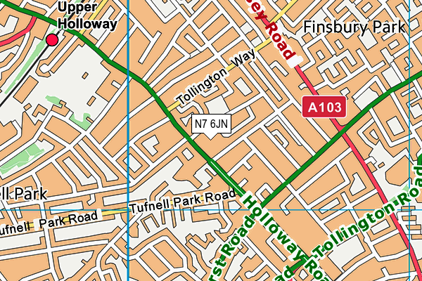 N7 6JN map - OS VectorMap District (Ordnance Survey)