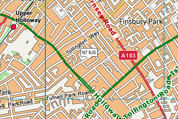 N7 6JS map - OS VectorMap District (Ordnance Survey)