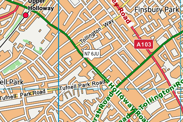 N7 6JU map - OS VectorMap District (Ordnance Survey)