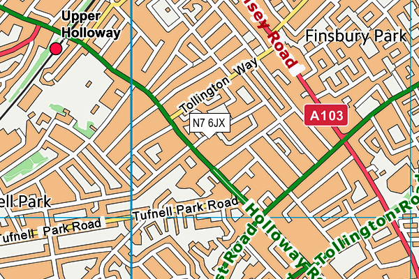 N7 6JX map - OS VectorMap District (Ordnance Survey)