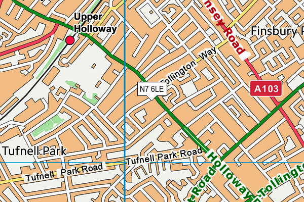 N7 6LE map - OS VectorMap District (Ordnance Survey)