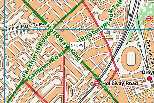 N7 6PA map - OS VectorMap District (Ordnance Survey)