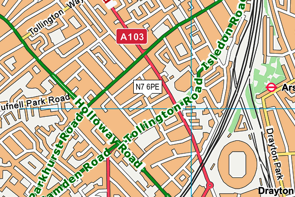 N7 6PE map - OS VectorMap District (Ordnance Survey)