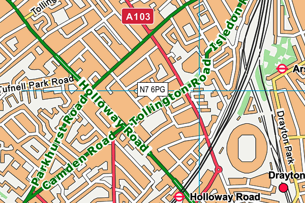 N7 6PG map - OS VectorMap District (Ordnance Survey)