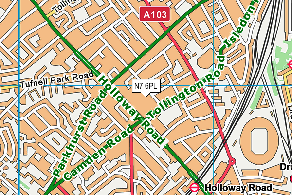 N7 6PL map - OS VectorMap District (Ordnance Survey)