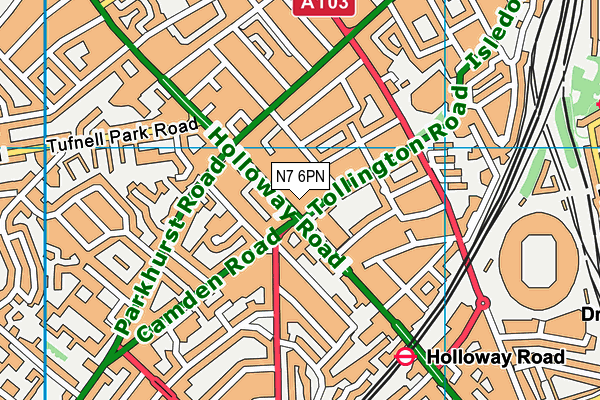 N7 6PN map - OS VectorMap District (Ordnance Survey)