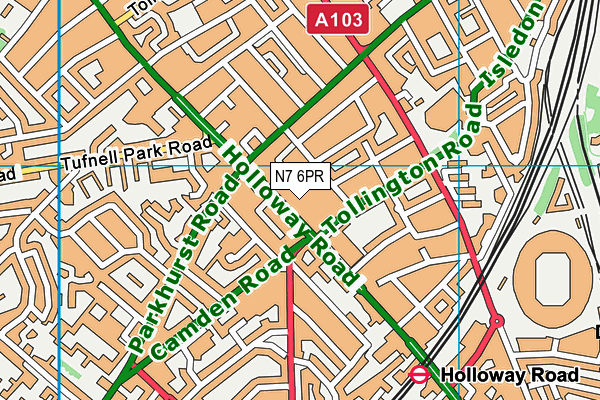 N7 6PR map - OS VectorMap District (Ordnance Survey)