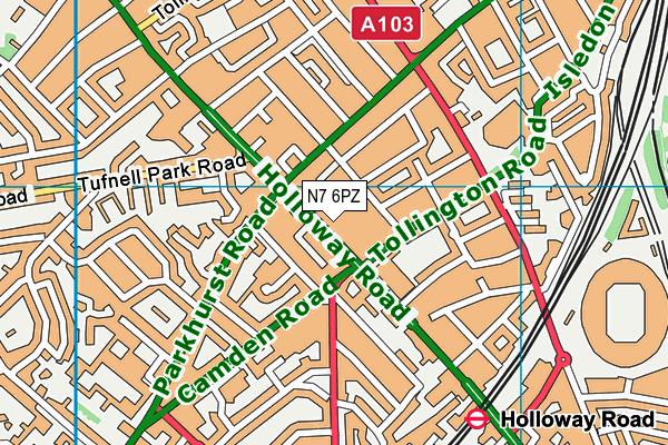 N7 6PZ map - OS VectorMap District (Ordnance Survey)