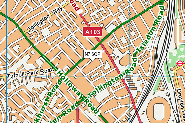 N7 6QP map - OS VectorMap District (Ordnance Survey)