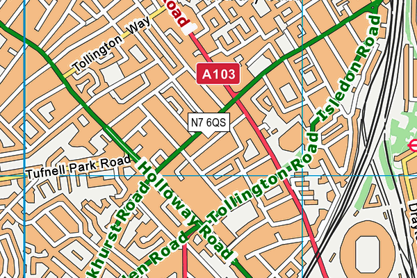 N7 6QS map - OS VectorMap District (Ordnance Survey)