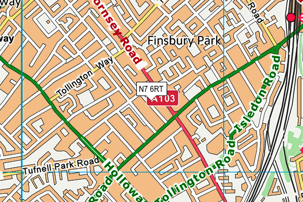 N7 6RT map - OS VectorMap District (Ordnance Survey)