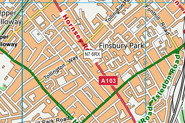 N7 6RX map - OS VectorMap District (Ordnance Survey)