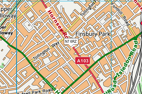 N7 6RZ map - OS VectorMap District (Ordnance Survey)