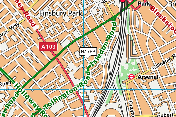 N7 7PP map - OS VectorMap District (Ordnance Survey)