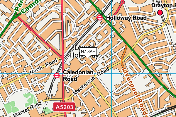 N7 8AE map - OS VectorMap District (Ordnance Survey)