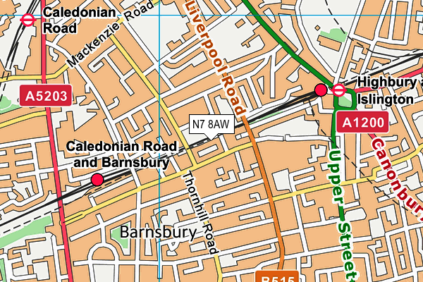 N7 8AW map - OS VectorMap District (Ordnance Survey)