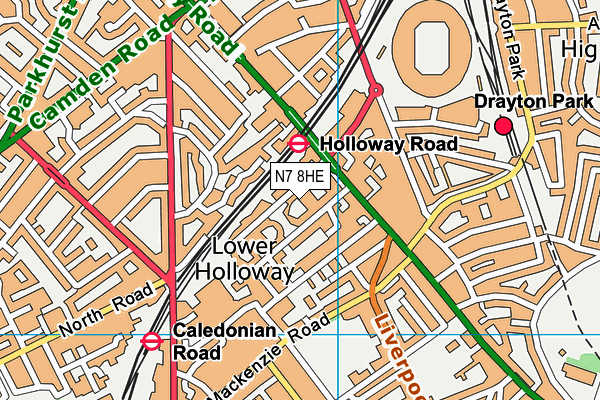 N7 8HE map - OS VectorMap District (Ordnance Survey)