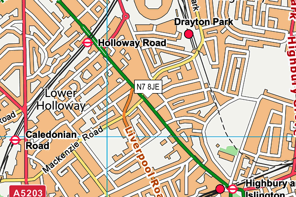 N7 8JE map - OS VectorMap District (Ordnance Survey)