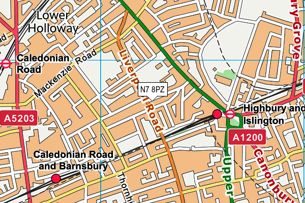 N7 8PZ map - OS VectorMap District (Ordnance Survey)