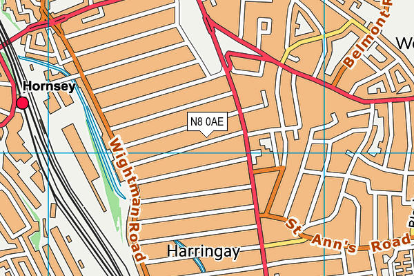 N8 0AE map - OS VectorMap District (Ordnance Survey)
