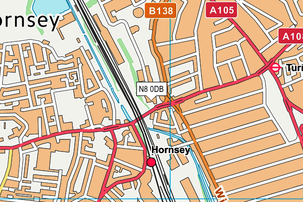 N8 0DB map - OS VectorMap District (Ordnance Survey)
