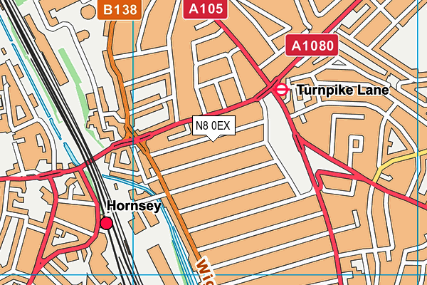 N8 0EX map - OS VectorMap District (Ordnance Survey)