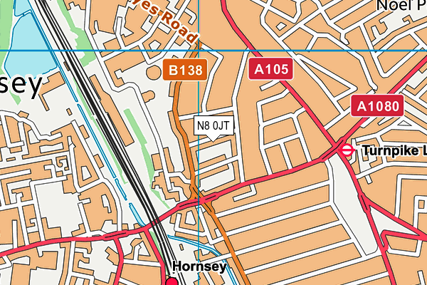 N8 0JT map - OS VectorMap District (Ordnance Survey)