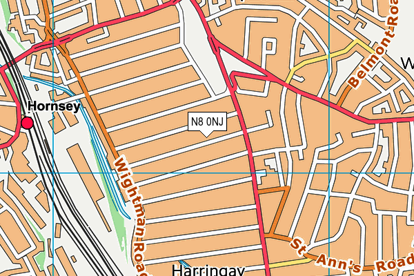N8 0NJ map - OS VectorMap District (Ordnance Survey)