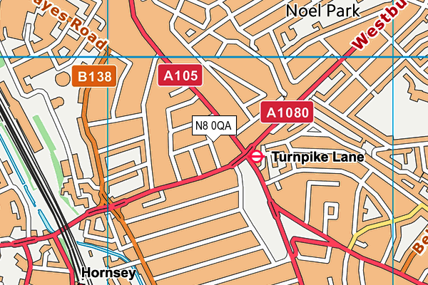 N8 0QA map - OS VectorMap District (Ordnance Survey)