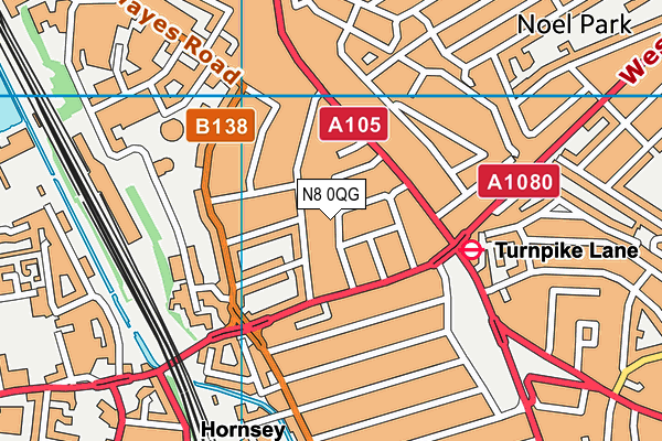 N8 0QG map - OS VectorMap District (Ordnance Survey)