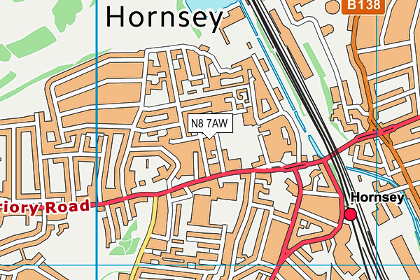 N8 7AW map - OS VectorMap District (Ordnance Survey)