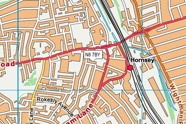 N8 7BY map - OS VectorMap District (Ordnance Survey)