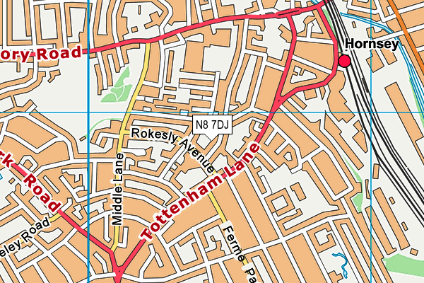 N8 7DJ map - OS VectorMap District (Ordnance Survey)