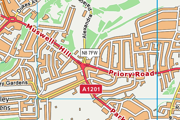 N8 7FW map - OS VectorMap District (Ordnance Survey)