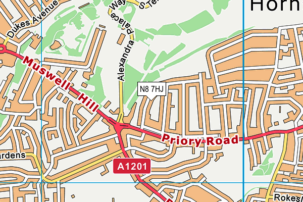 N8 7HJ map - OS VectorMap District (Ordnance Survey)