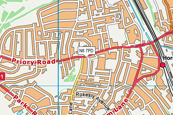 N8 7PD map - OS VectorMap District (Ordnance Survey)