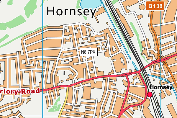 N8 7PX map - OS VectorMap District (Ordnance Survey)