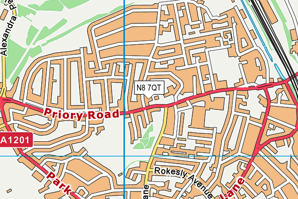 N8 7QT map - OS VectorMap District (Ordnance Survey)