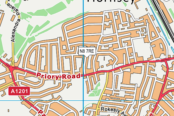 N8 7RE map - OS VectorMap District (Ordnance Survey)