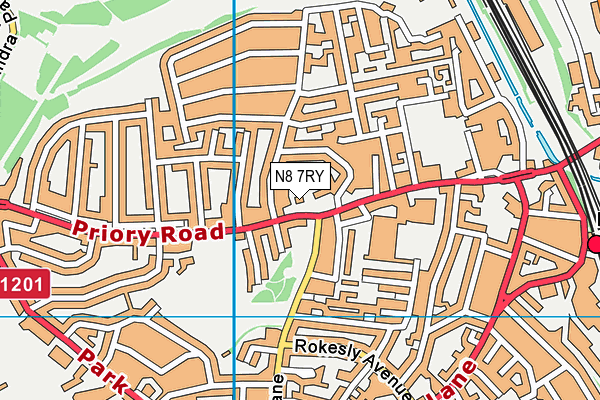 N8 7RY map - OS VectorMap District (Ordnance Survey)